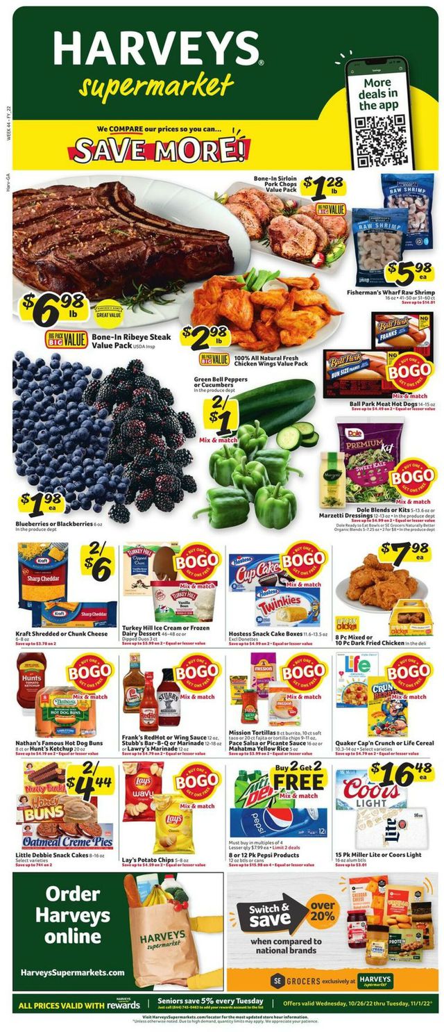 Harveys Supermarket Ad from 10/26/2022