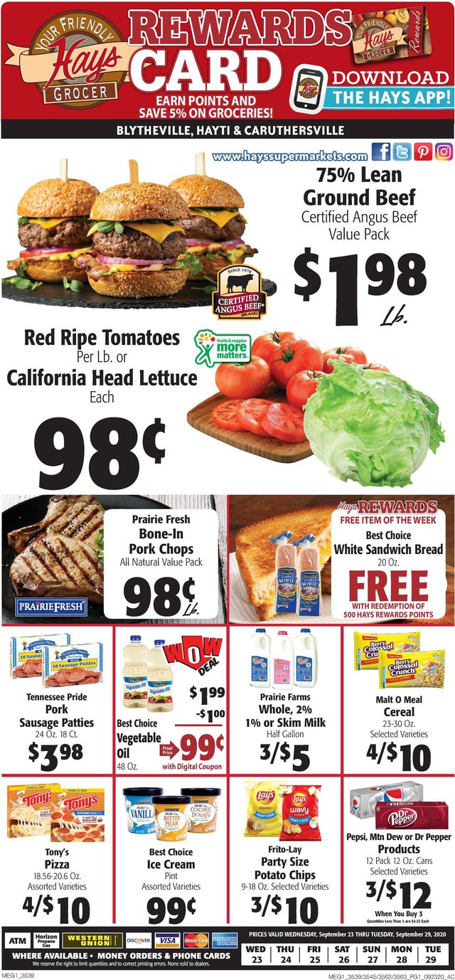 Hays Supermarket Ad from 09/23/2020