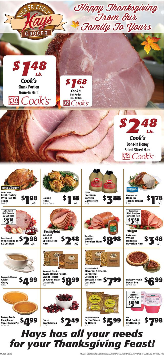 Hays Supermarket Ad from 11/18/2020