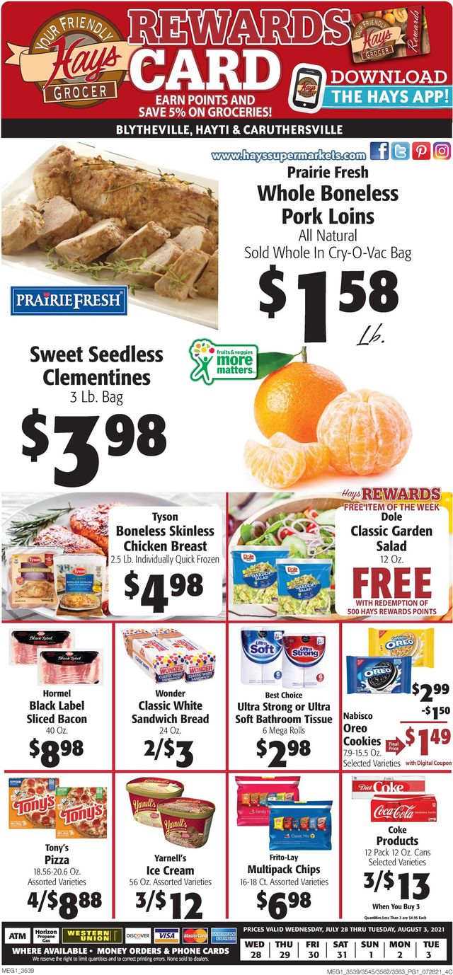 Hays Supermarket Ad from 07/28/2021