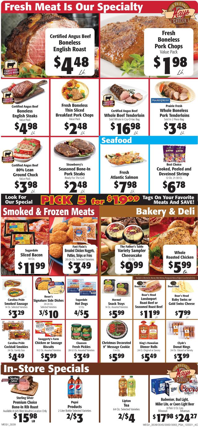 Hays Supermarket Ad from 12/22/2021
