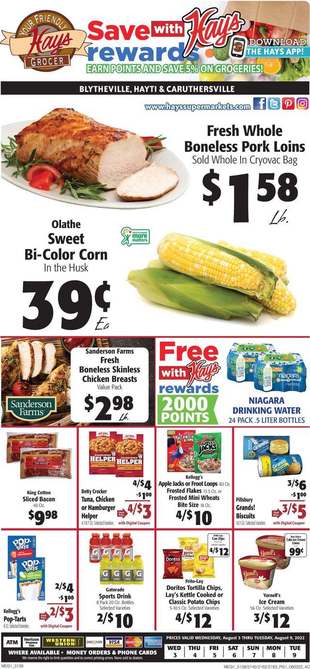 Hays Supermarket Ad from 08/03/2022
