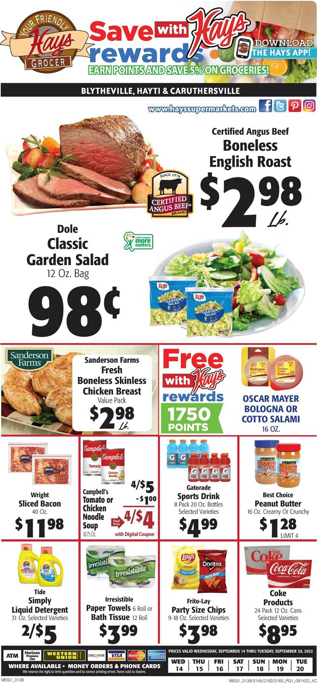 Hays Supermarket Ad from 09/14/2022