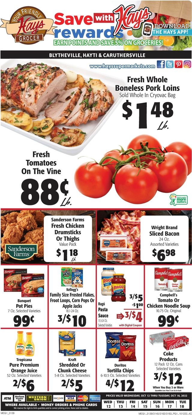 Hays Supermarket Ad from 10/12/2022