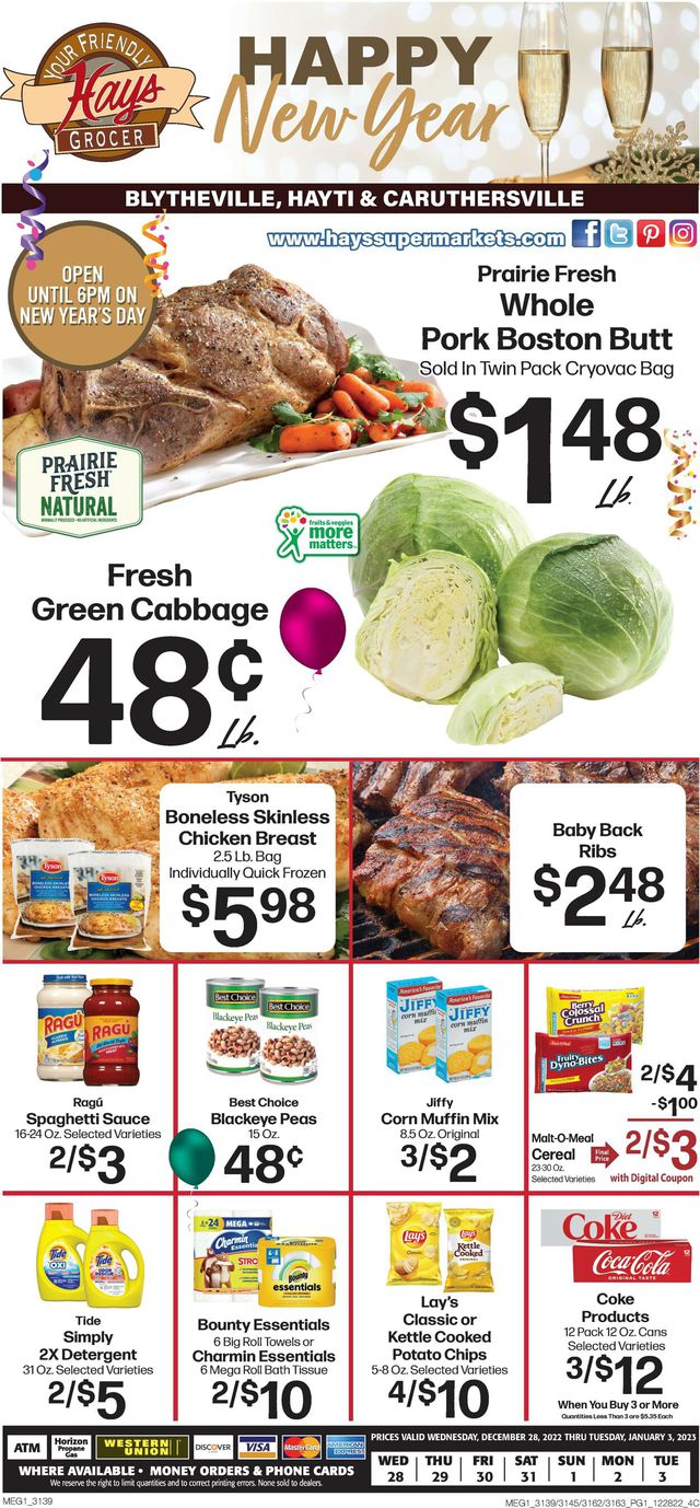 Hays Supermarket Ad from 12/28/2022