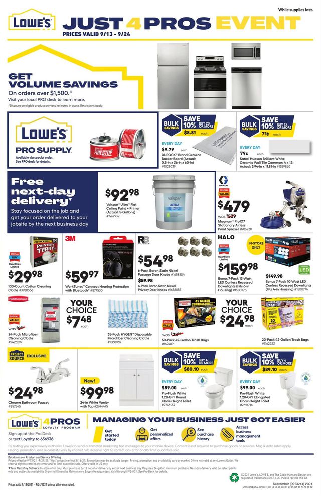 Lowe's Ad from 09/13/2021