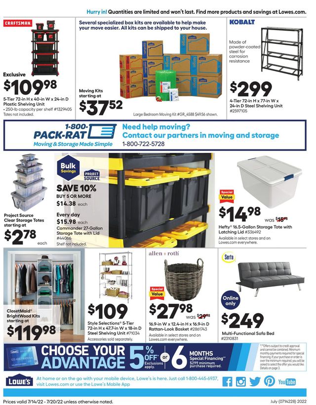 Lowe's Ad from 07/14/2022