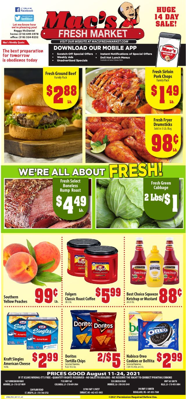 Mac's Freshmarket Ad from 08/11/2021