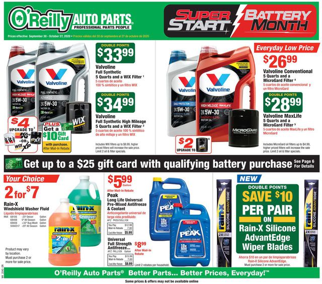O'Reilly Auto Parts Ad from 09/30/2020