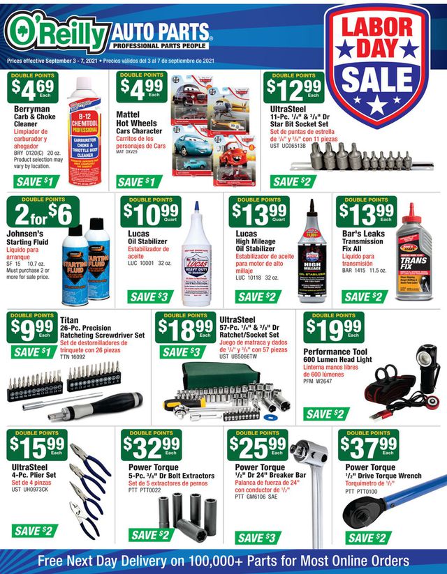 O'Reilly Auto Parts Ad from 09/03/2021
