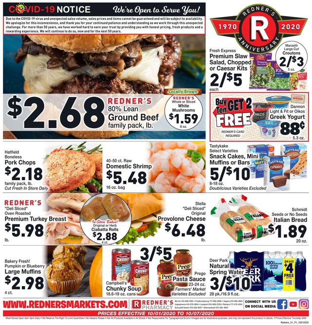 Redner’s Warehouse Market Ad from 10/01/2020