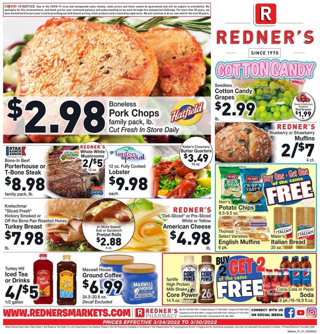 Redner’s Warehouse Market Ad from 03/24/2022