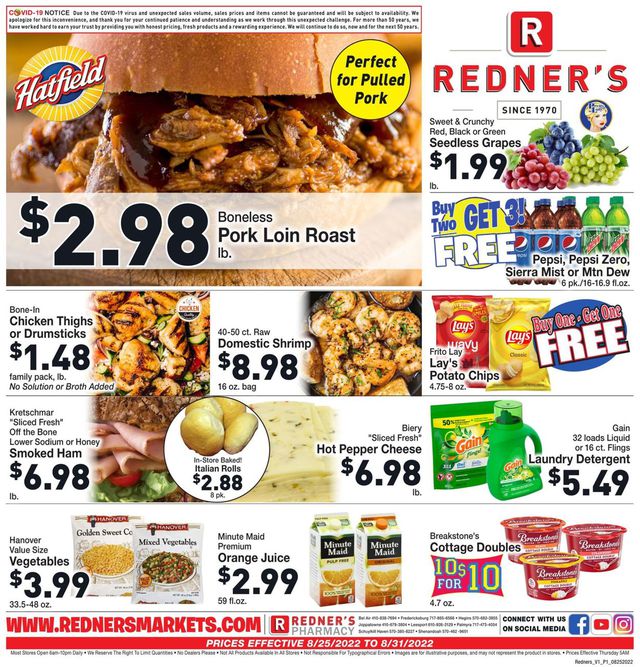 Redner’s Warehouse Market Ad from 08/25/2022