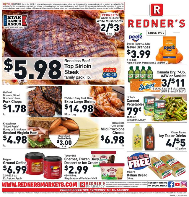 Redner’s Warehouse Market Ad from 12/08/2022