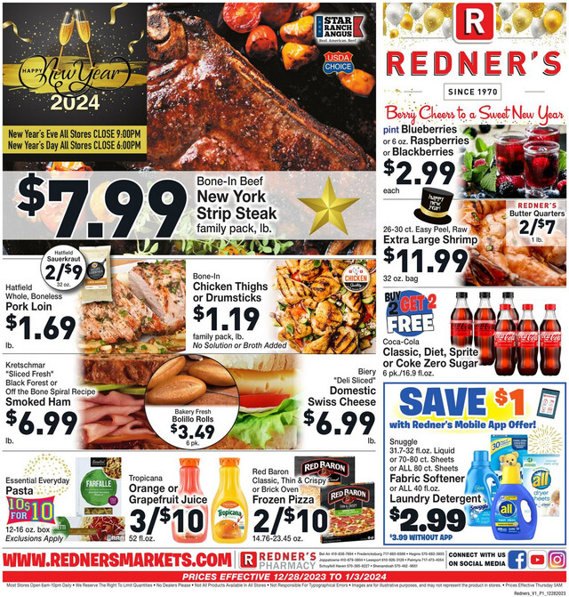 Redner’s Warehouse Market Ad from 12/28/2023