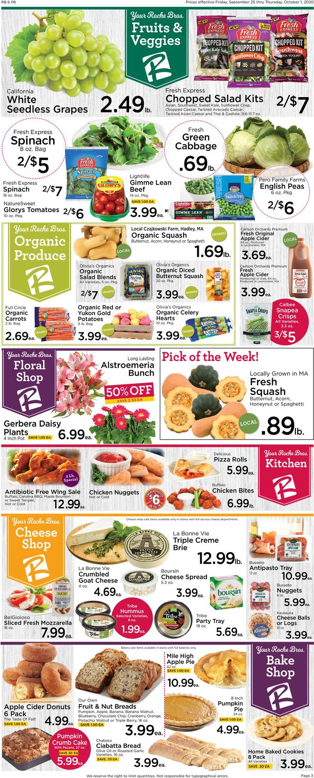 Roche Bros. Supermarkets Ad from 09/25/2020
