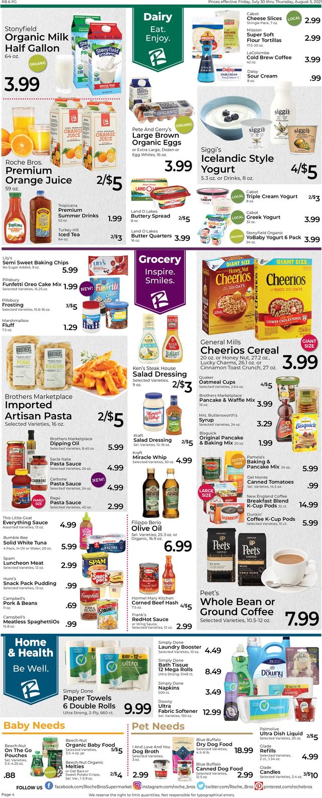 Roche Bros. Supermarkets Ad from 07/30/2021