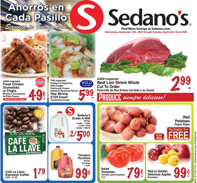 Sedano's Ad from 09/16/2020