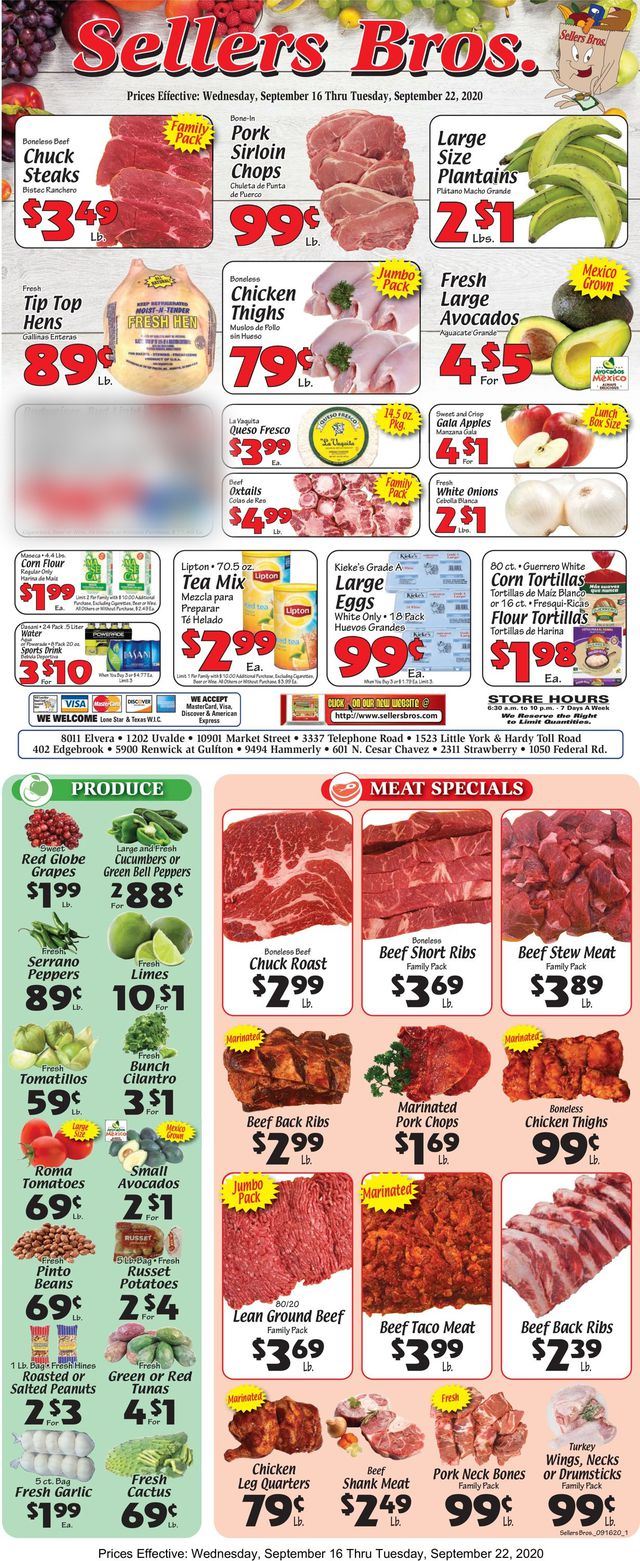 Sellers Bros. Ad from 09/16/2020