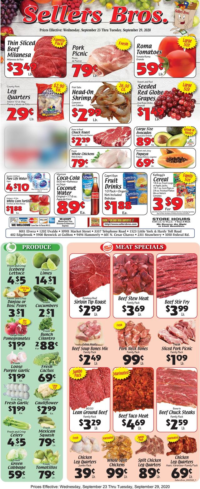 Sellers Bros. Ad from 09/23/2020
