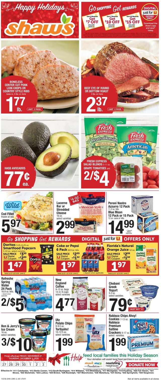 Shaw’s Ad from 11/27/2020