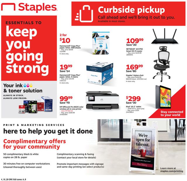 Staples Ad from 04/19/2020