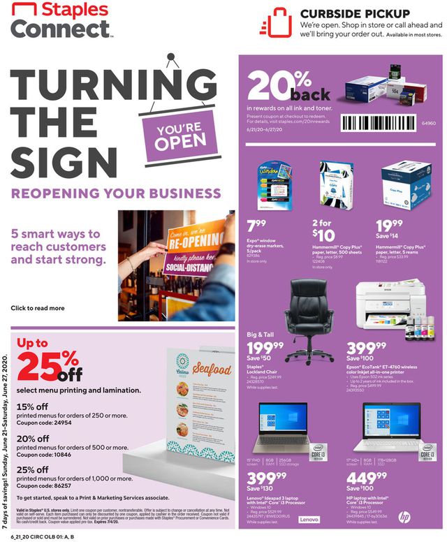 Staples Ad from 06/21/2020