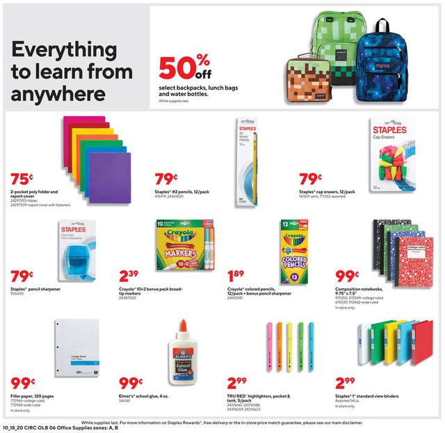 Staples Ad from 10/18/2020