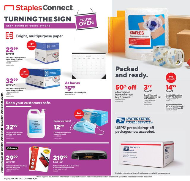 Staples Ad from 10/25/2020
