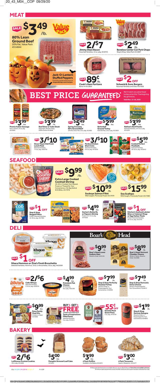 Stop and Shop Ad from 10/16/2020