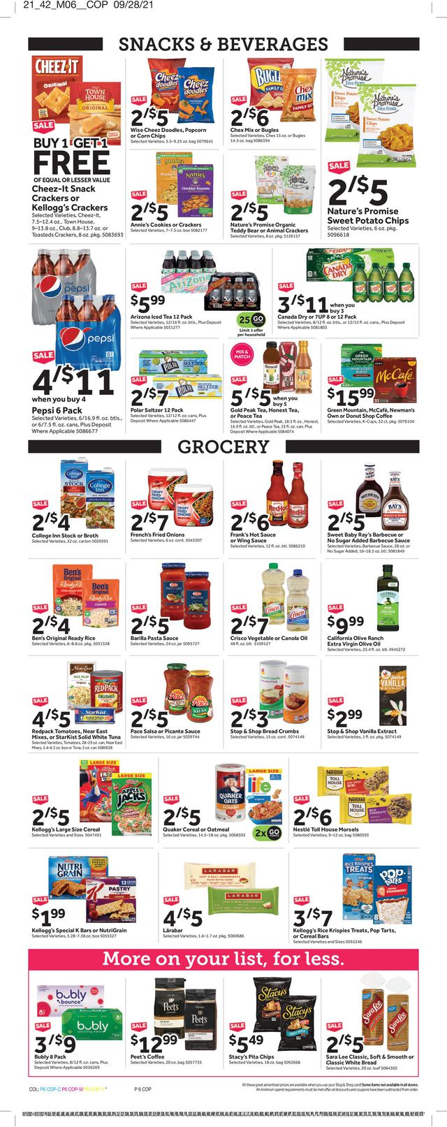 Stop and Shop Ad from 10/15/2021