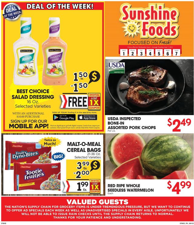 Sunshine Foods Ad from 06/01/2022