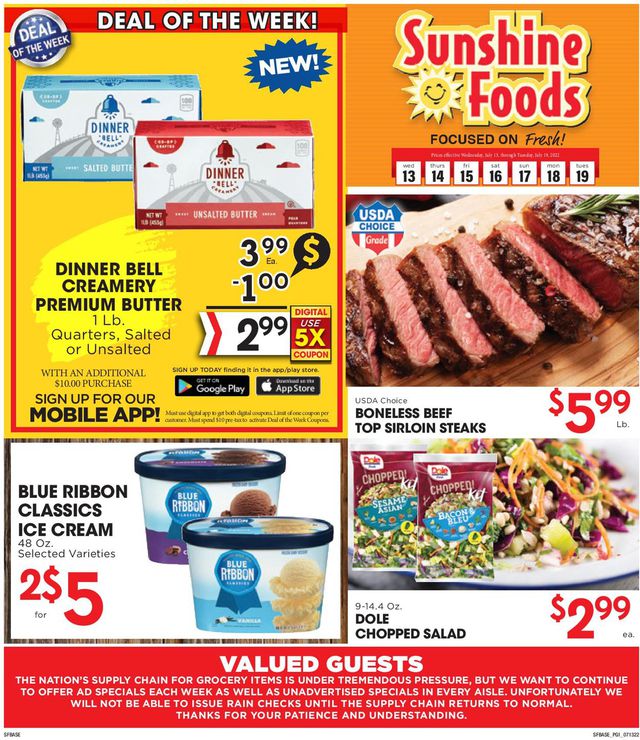 Sunshine Foods Ad from 07/13/2022