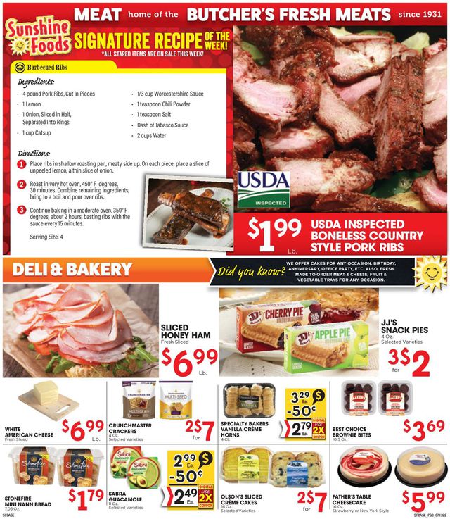 Sunshine Foods Ad from 07/13/2022