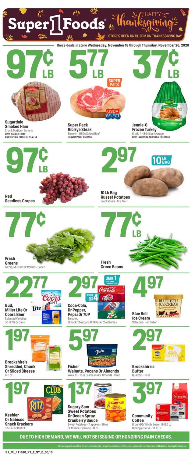 Super 1 Foods Ad from 11/18/2020