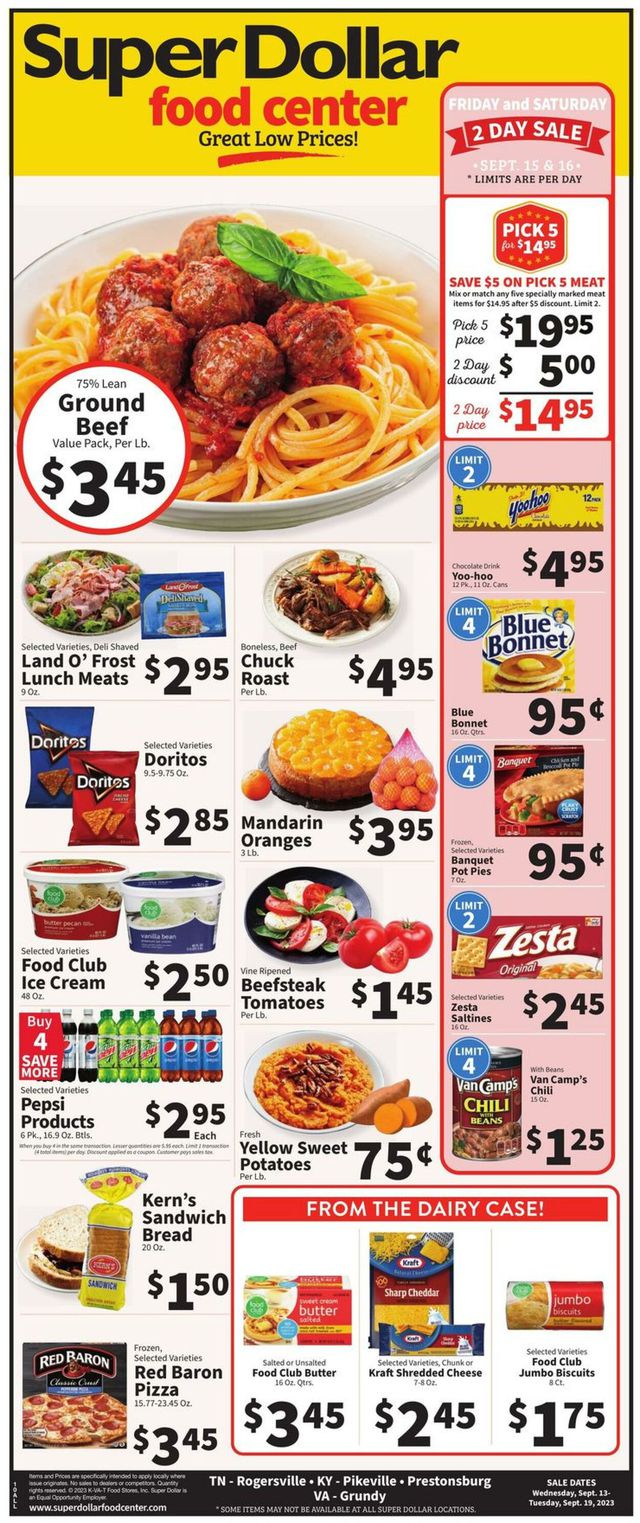 Super Dollar Food Center Ad from 09/13/2023