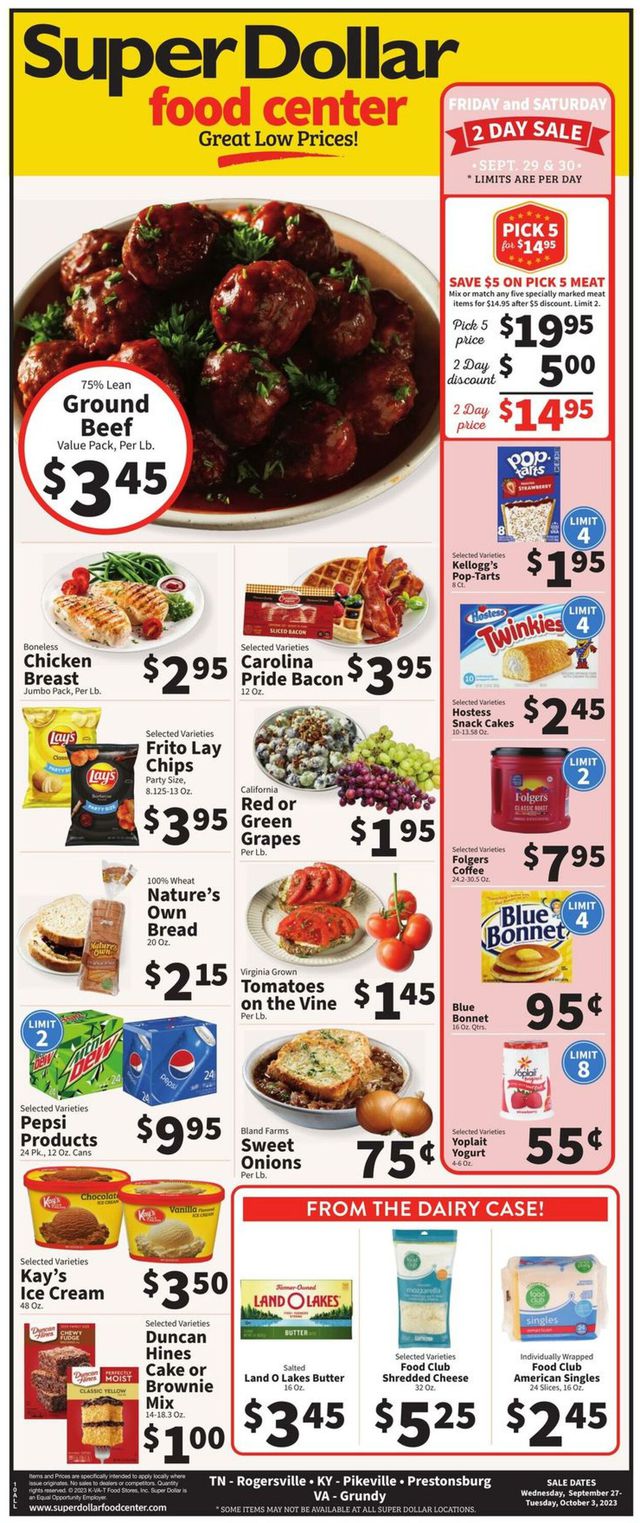 Super Dollar Food Center Ad from 09/27/2023