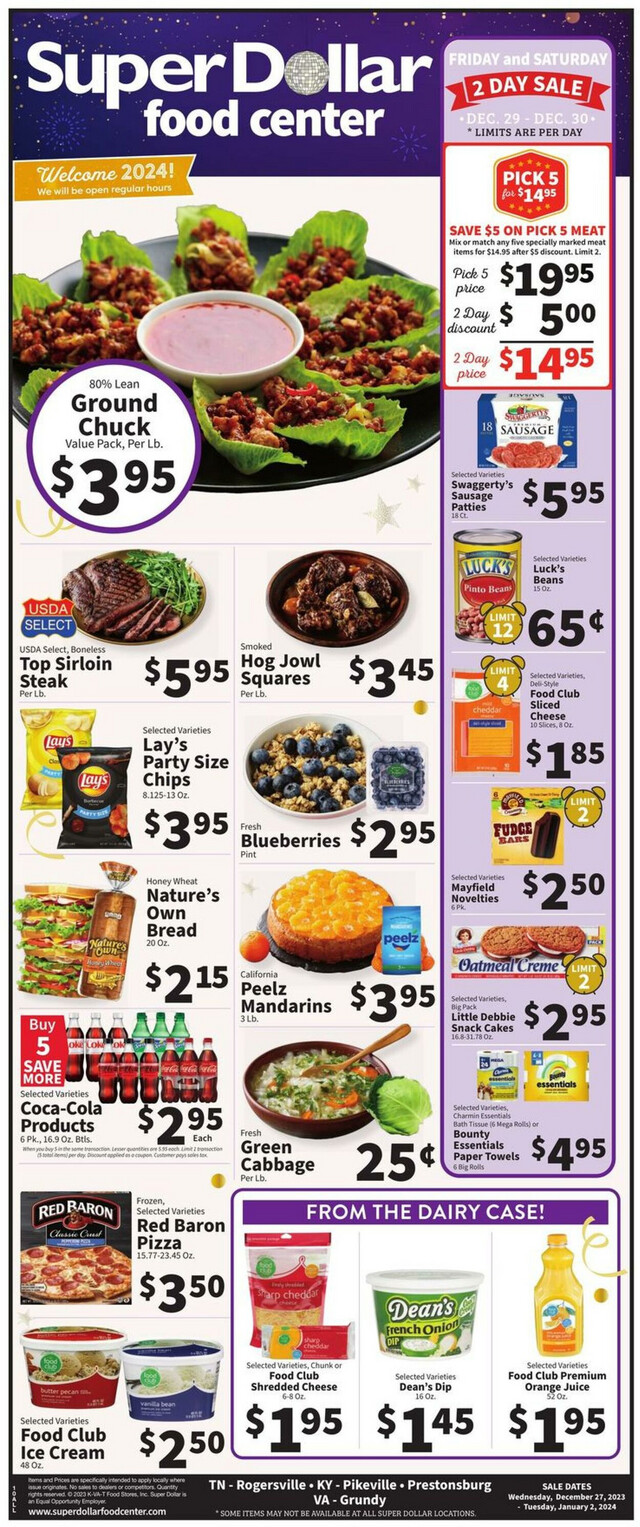 Super Dollar Food Center Ad from 12/27/2023
