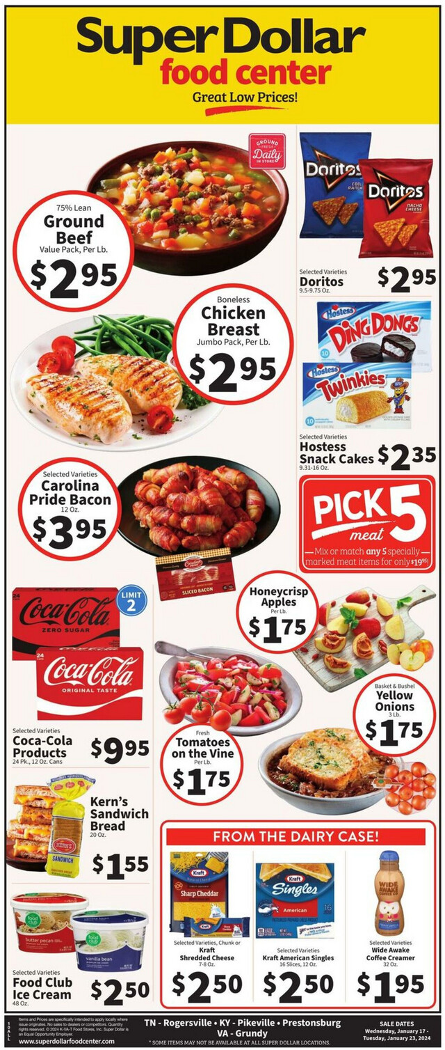 Super Dollar Food Center Ad from 01/17/2024