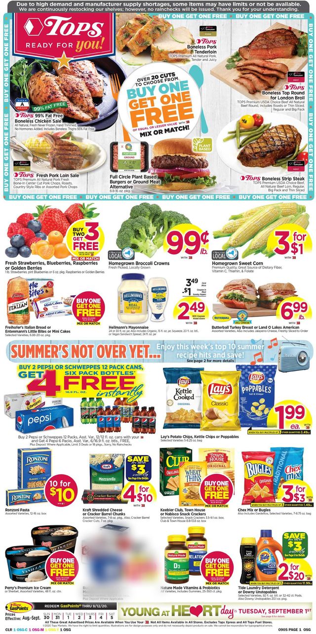 Tops Friendly Markets Ad from 08/30/2020