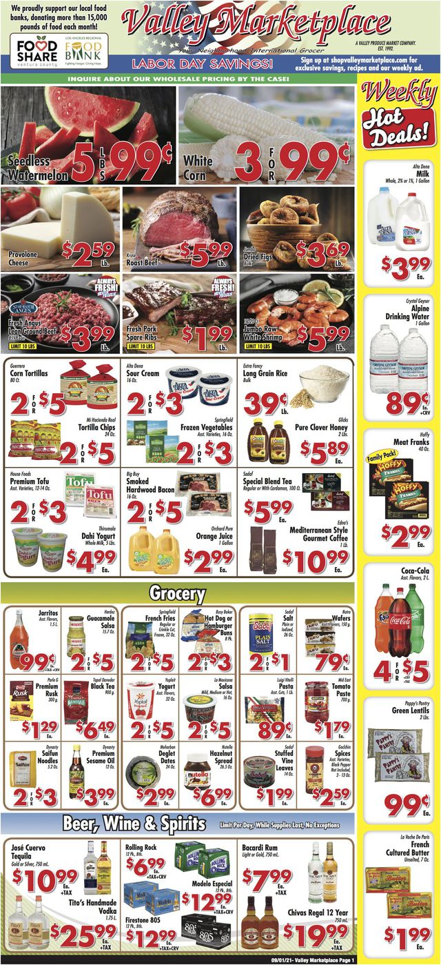 Valley Marketplace Ad from 09/01/2021