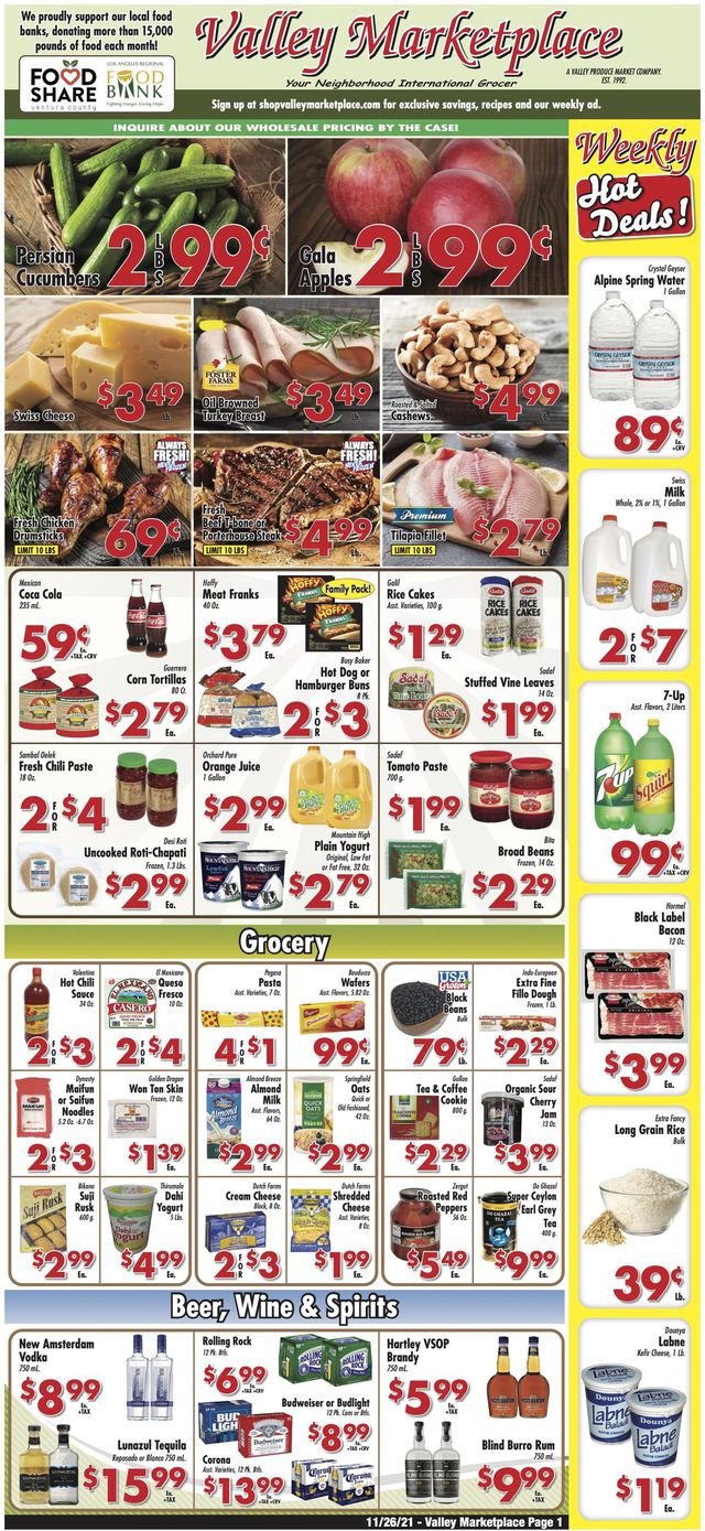 Valley Marketplace Ad from 11/26/2021