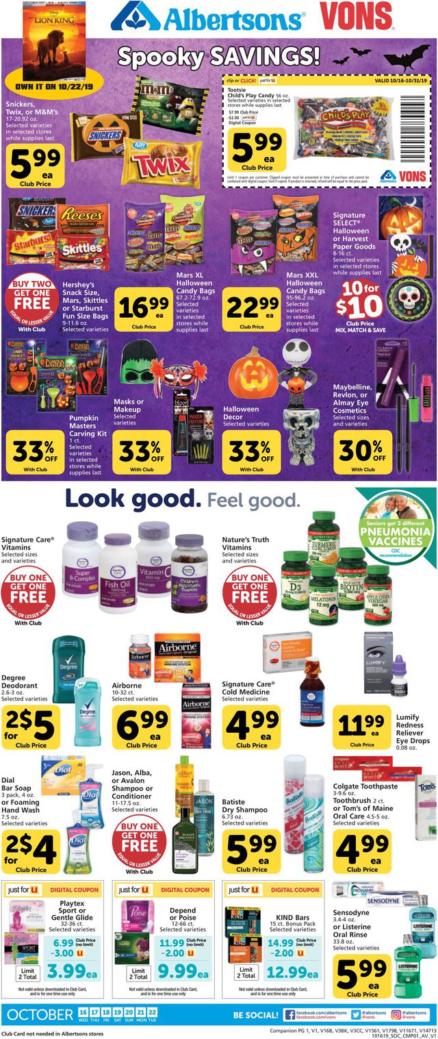 Vons Ad from 10/16/2019