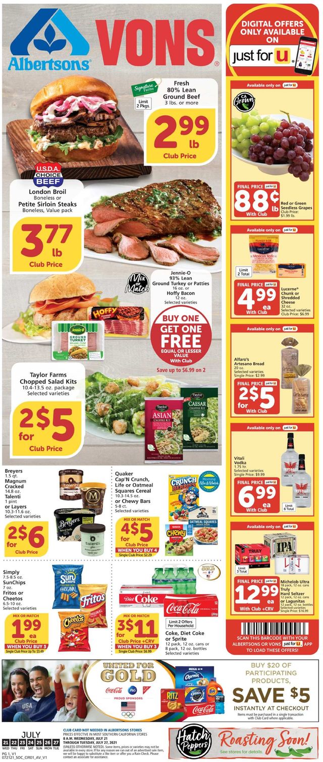 Vons Ad from 07/21/2021