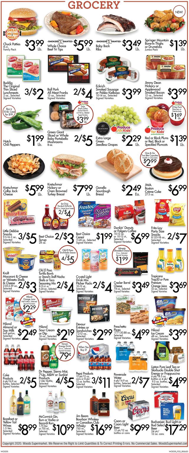 Woods Supermarket Ad from 08/26/2020
