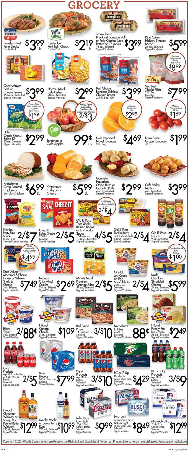 Woods Supermarket Ad from 09/09/2020
