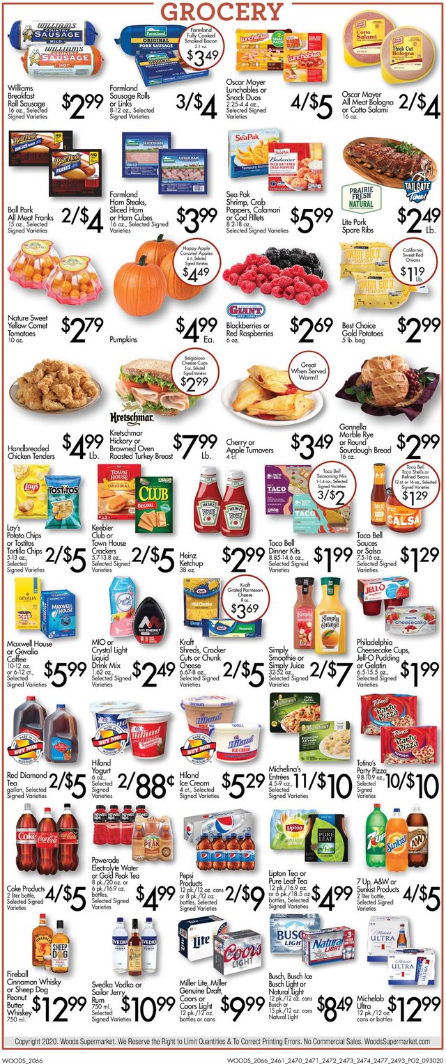 Woods Supermarket Ad from 09/30/2020