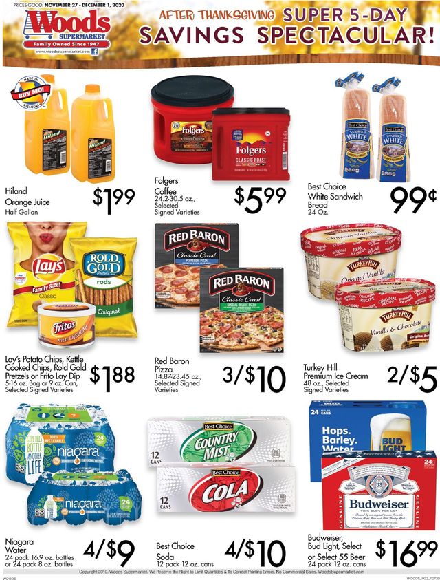 Woods Supermarket Ad from 11/27/2020