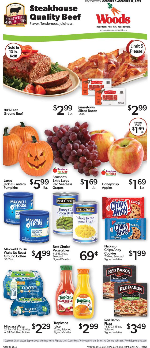 Woods Supermarket Ad from 10/06/2021