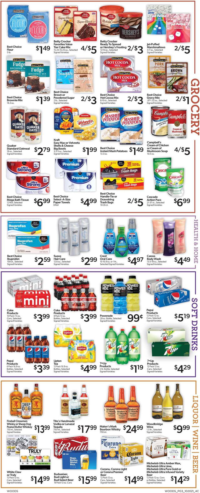 Woods Supermarket Ad from 10/20/2021